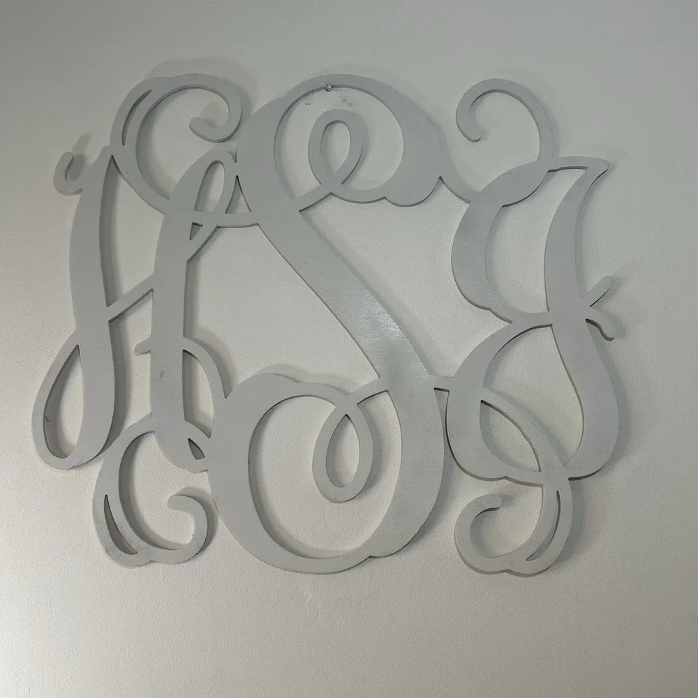 Custom Wood Monogram 'HSJ' Wall Art Painted Birch White Initials 24X27